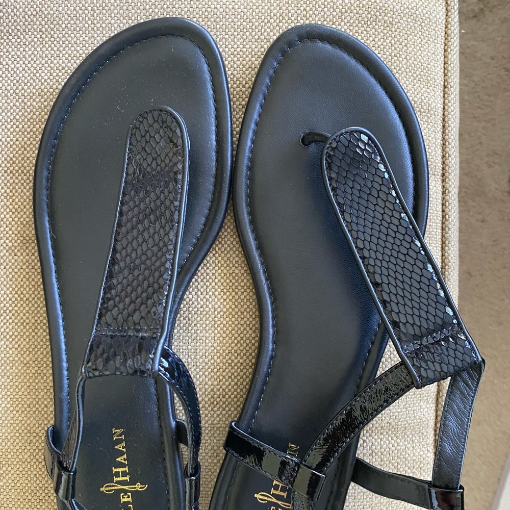 Cole Haan patten leather and snake print sandals